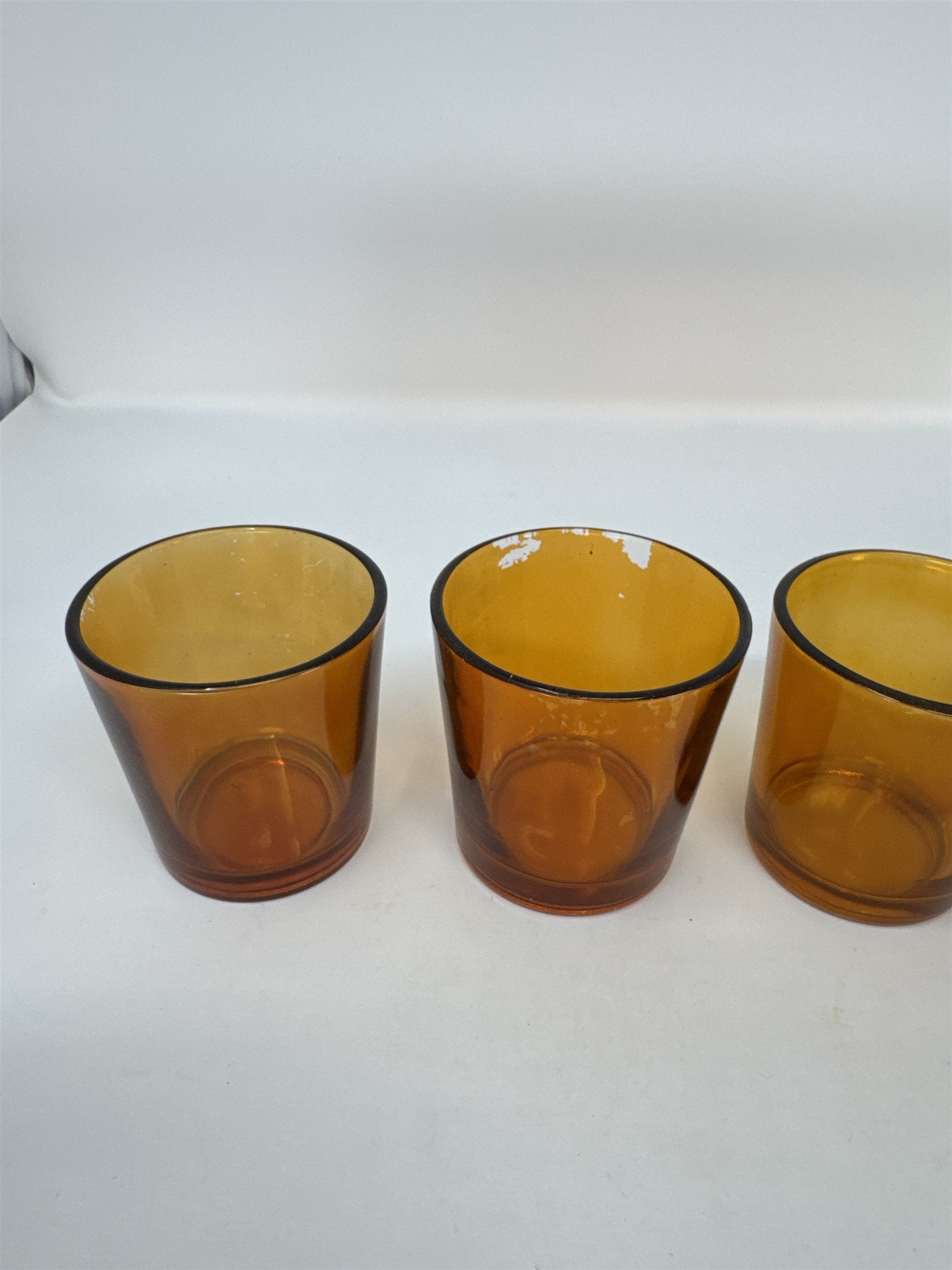 Set of 5 Amber Orange Glass Votive Tea Light Candle Holder Replacement Cups READ