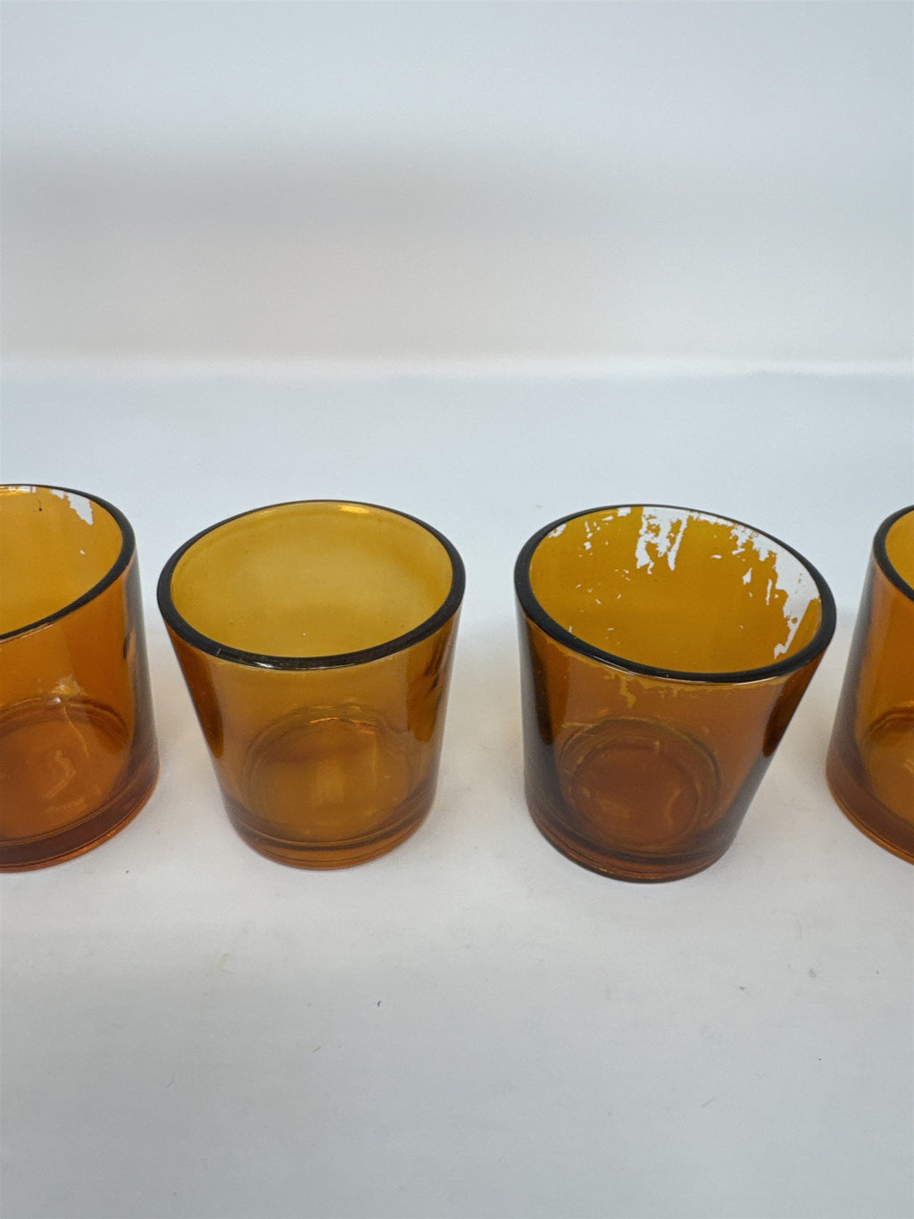 Set of 5 Amber Orange Glass Votive Tea Light Candle Holder Replacement Cups READ