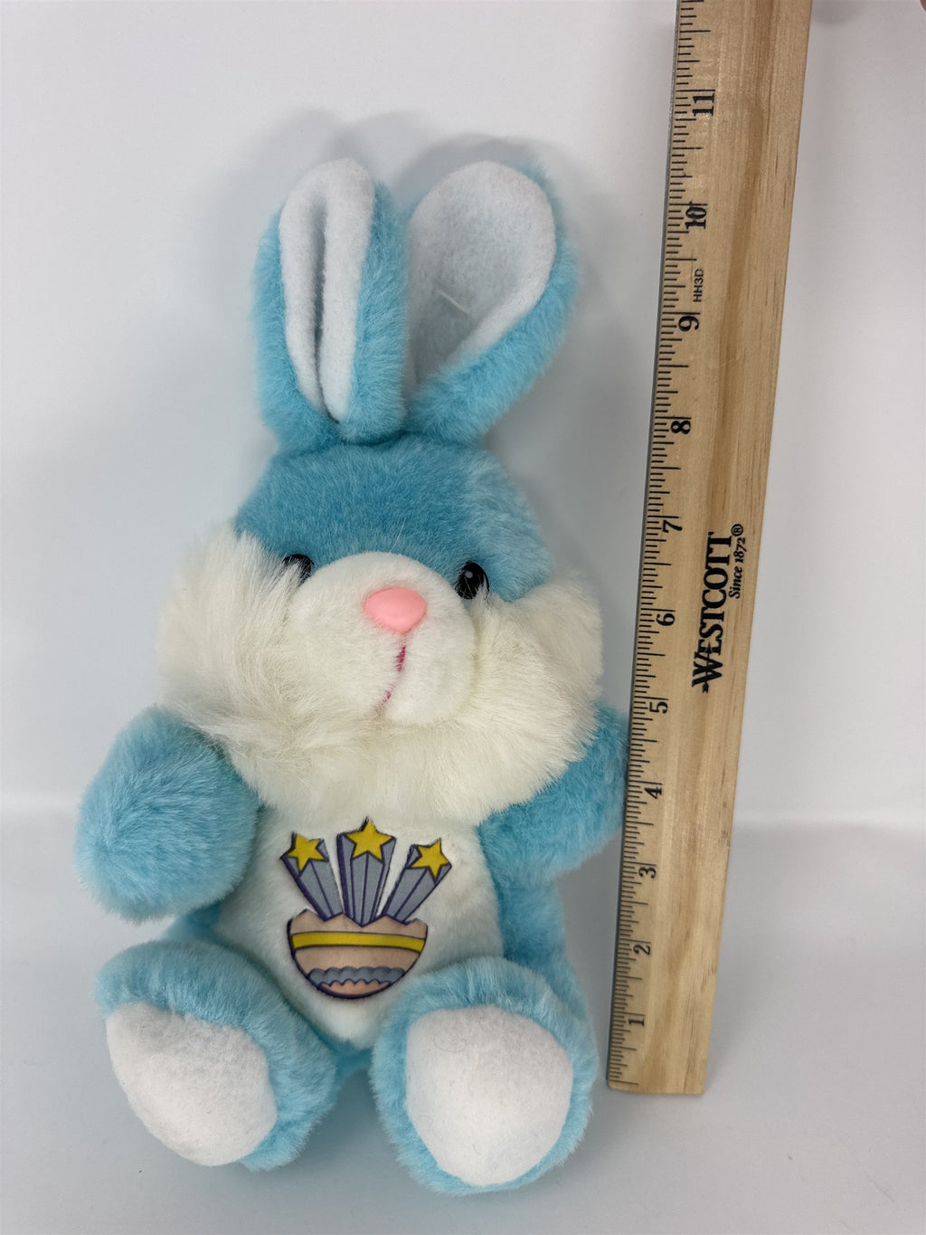 Vintage Dan-Dee Bunny Plush Turquoise Blue White Fluffy Rabbit Easter Egg