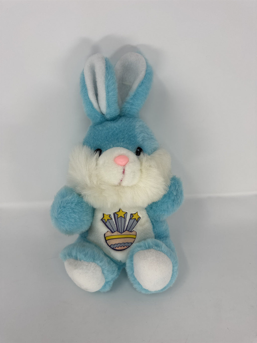 Vintage Dan-Dee Bunny Plush Turquoise Blue White Fluffy Rabbit Easter Egg