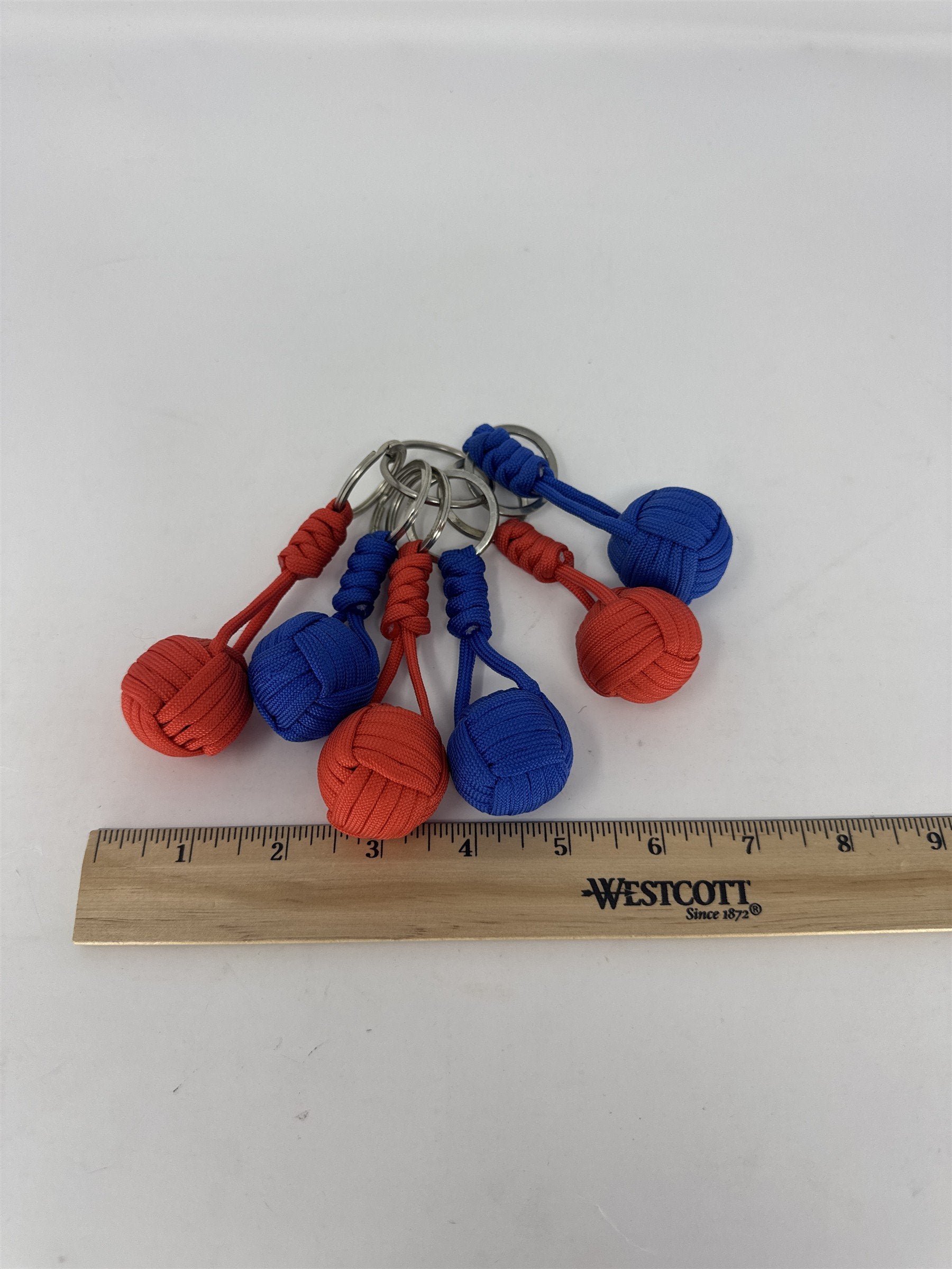 Lot 6 Paracord Monkey Fist Keychains Red Blue Survival Knot Key Ring EDC