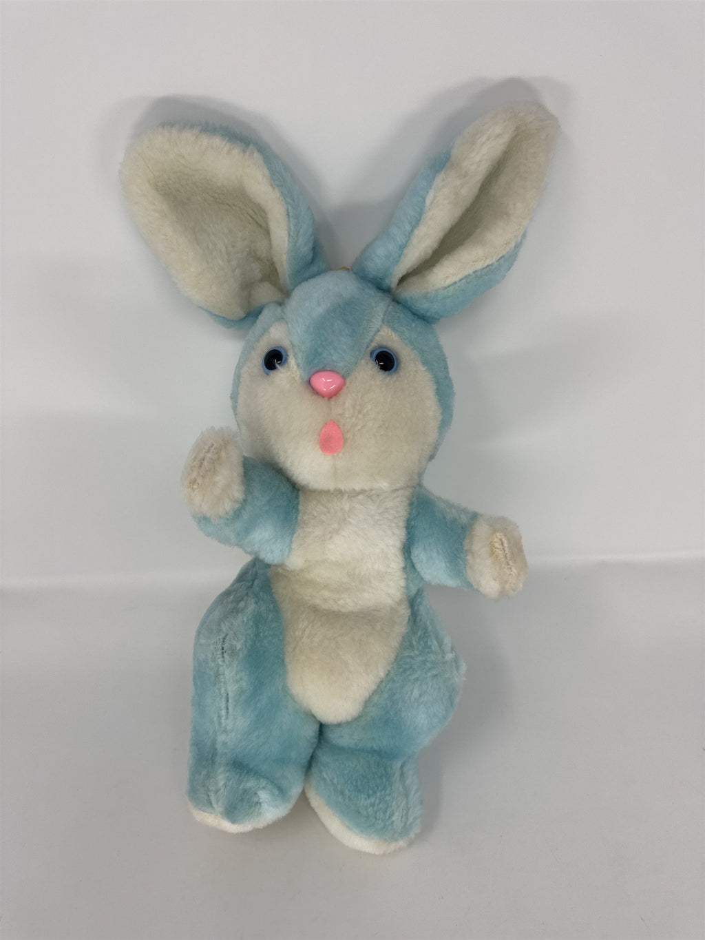 Vintage Blue Easter Bunny Plush White Chest Stuffed Animal Rabbit Pink Nose