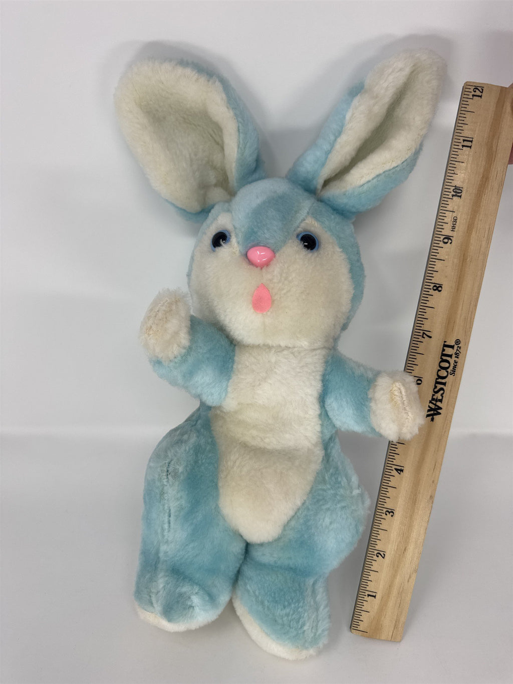 Vintage Blue Easter Bunny Plush White Chest Stuffed Animal Rabbit Pink Nose