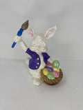 Vintage Ceramic Easter Bunny Figurine Painting Eggs in Basket Kitsch Atlantic
