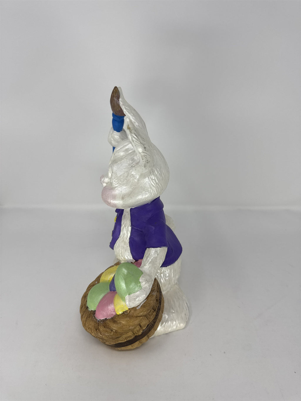 Vintage Ceramic Easter Bunny Figurine Painting Eggs in Basket Kitsch Atlantic