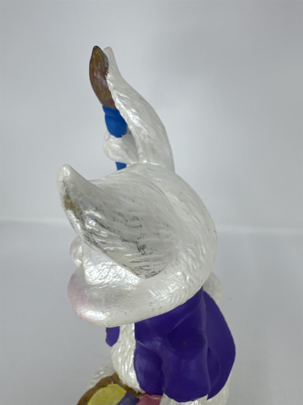 Vintage Ceramic Easter Bunny Figurine Painting Eggs in Basket Kitsch Atlantic