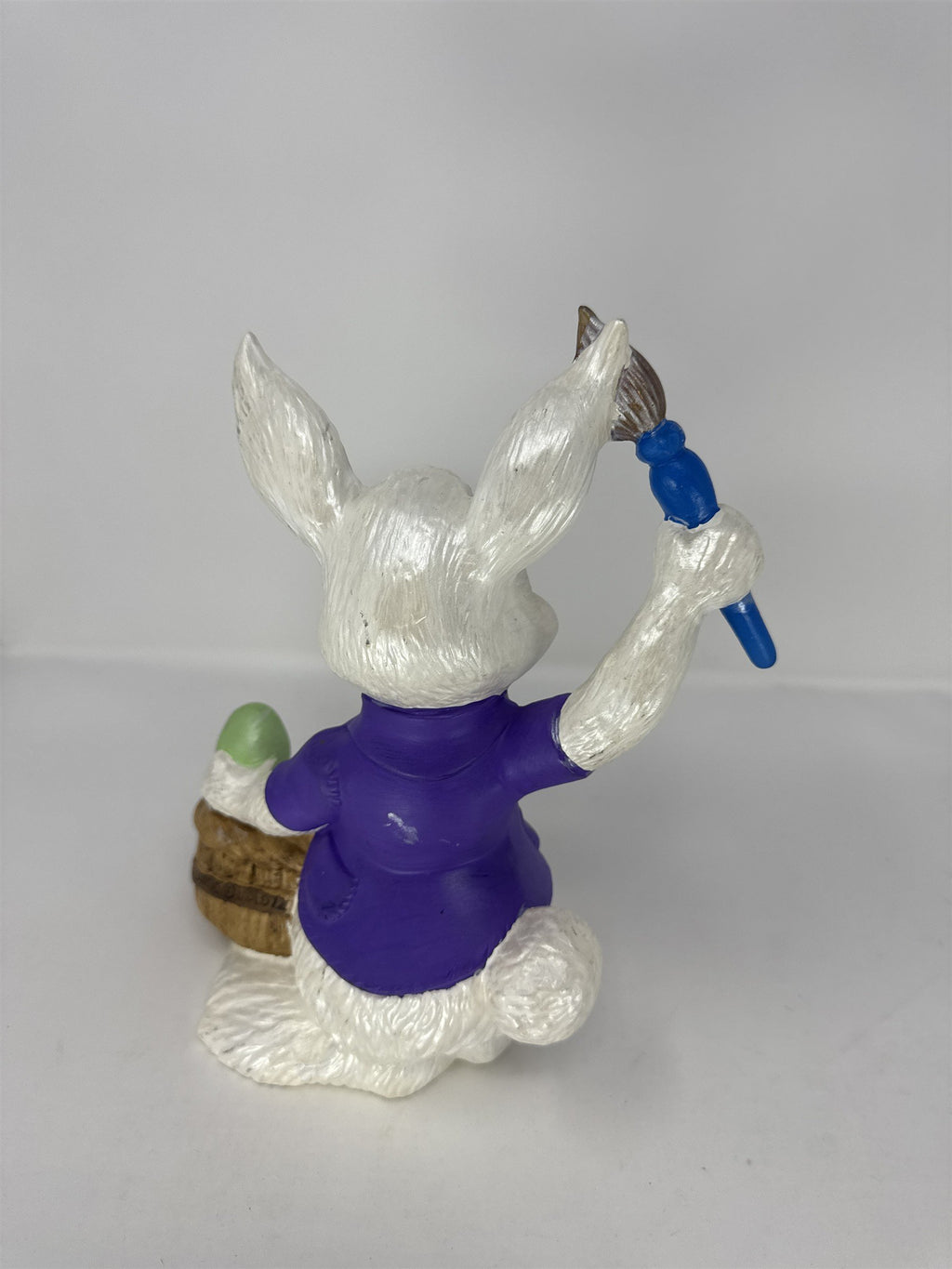 Vintage Ceramic Easter Bunny Figurine Painting Eggs in Basket Kitsch Atlantic