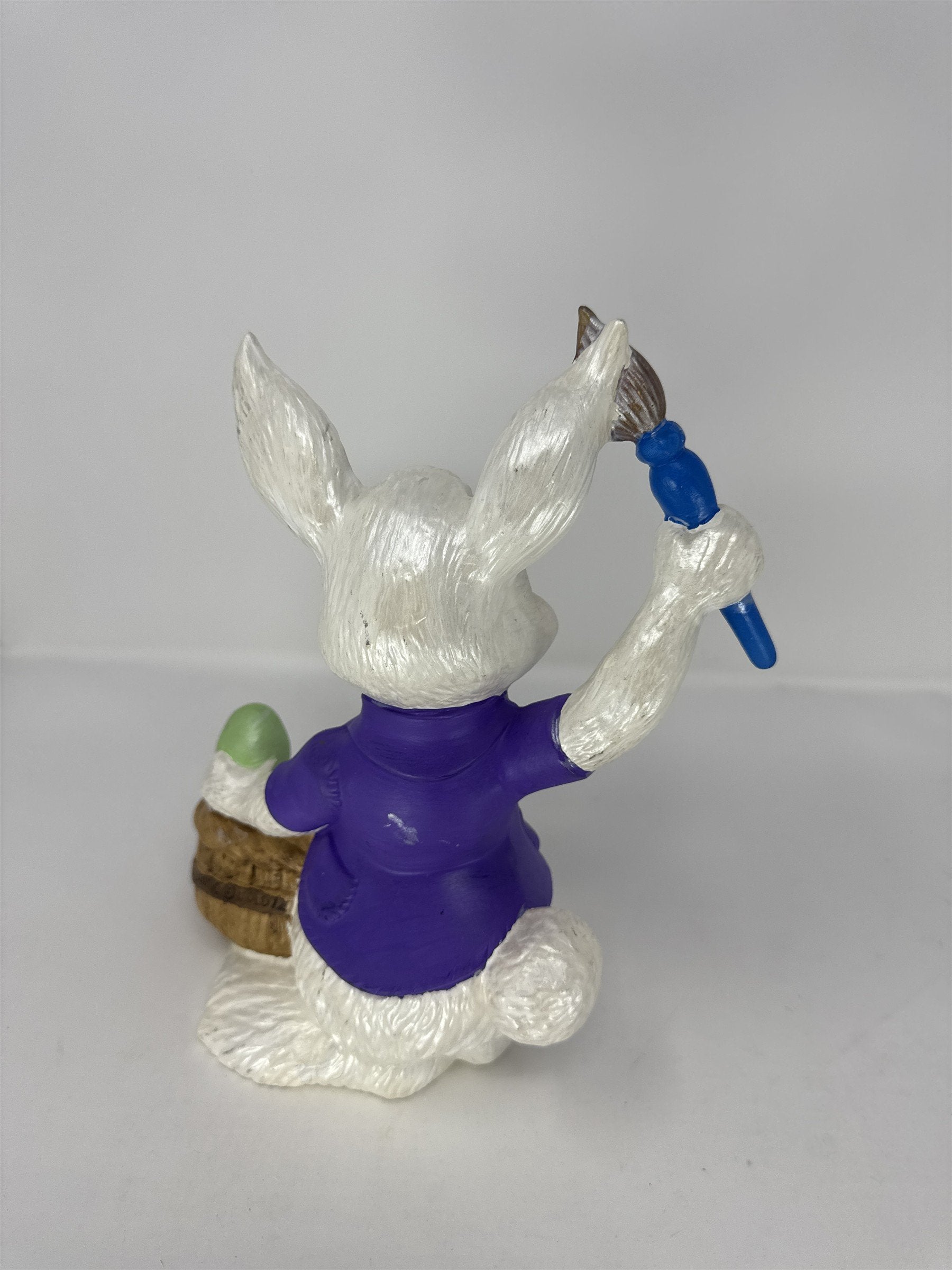Vintage Ceramic Easter Bunny Figurine Painting Eggs in Basket Kitsch Atlantic