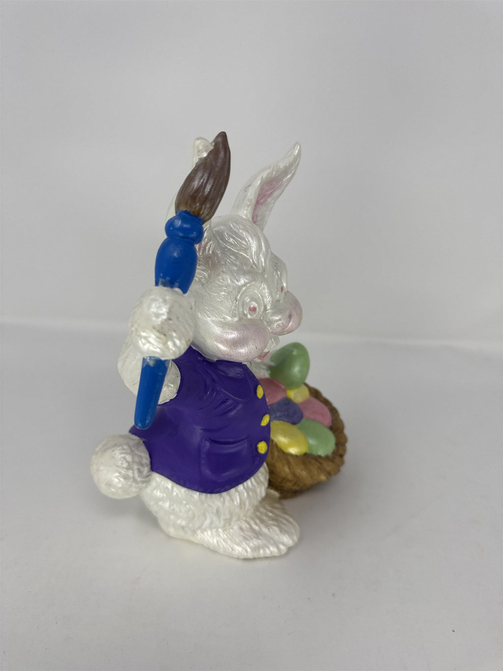 Vintage Ceramic Easter Bunny Figurine Painting Eggs in Basket Kitsch Atlantic