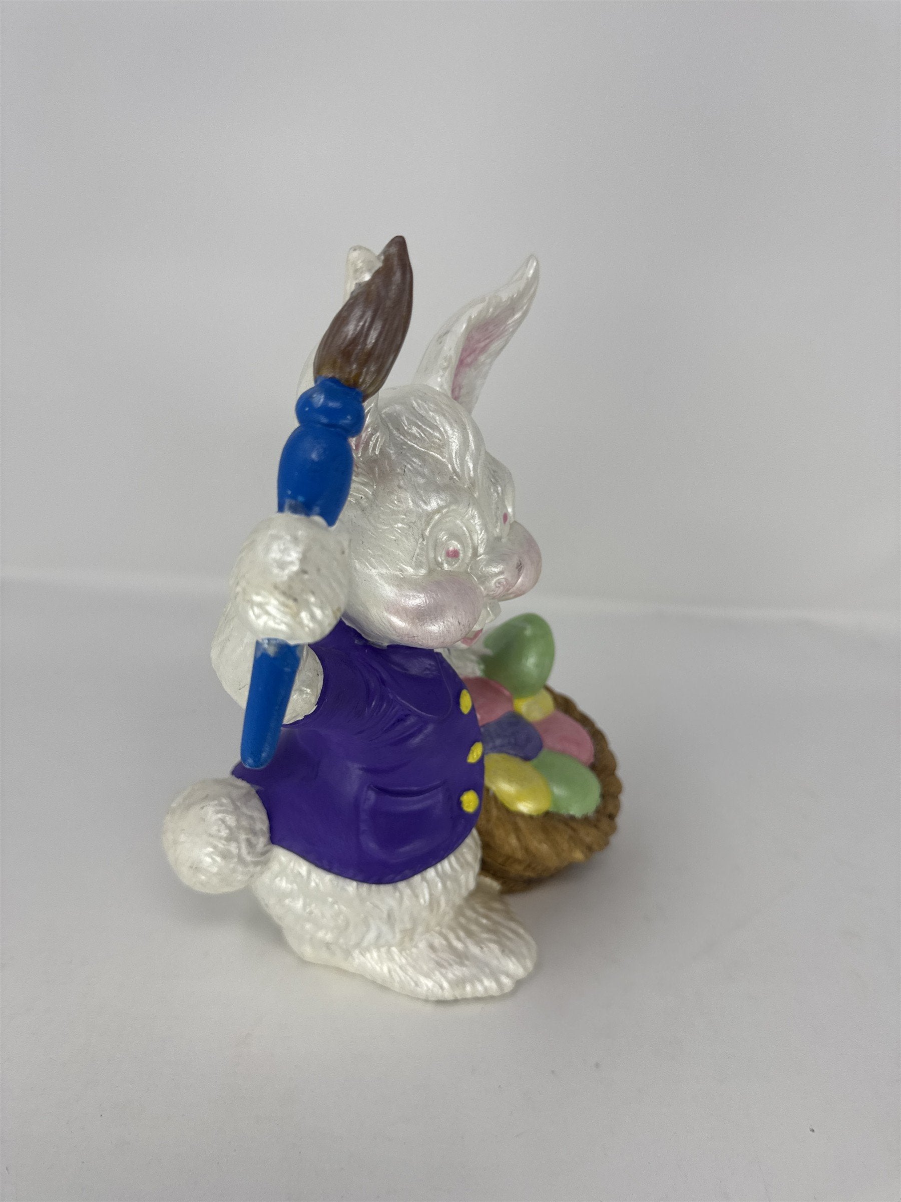 Vintage Ceramic Easter Bunny Figurine Painting Eggs in Basket Kitsch Atlantic