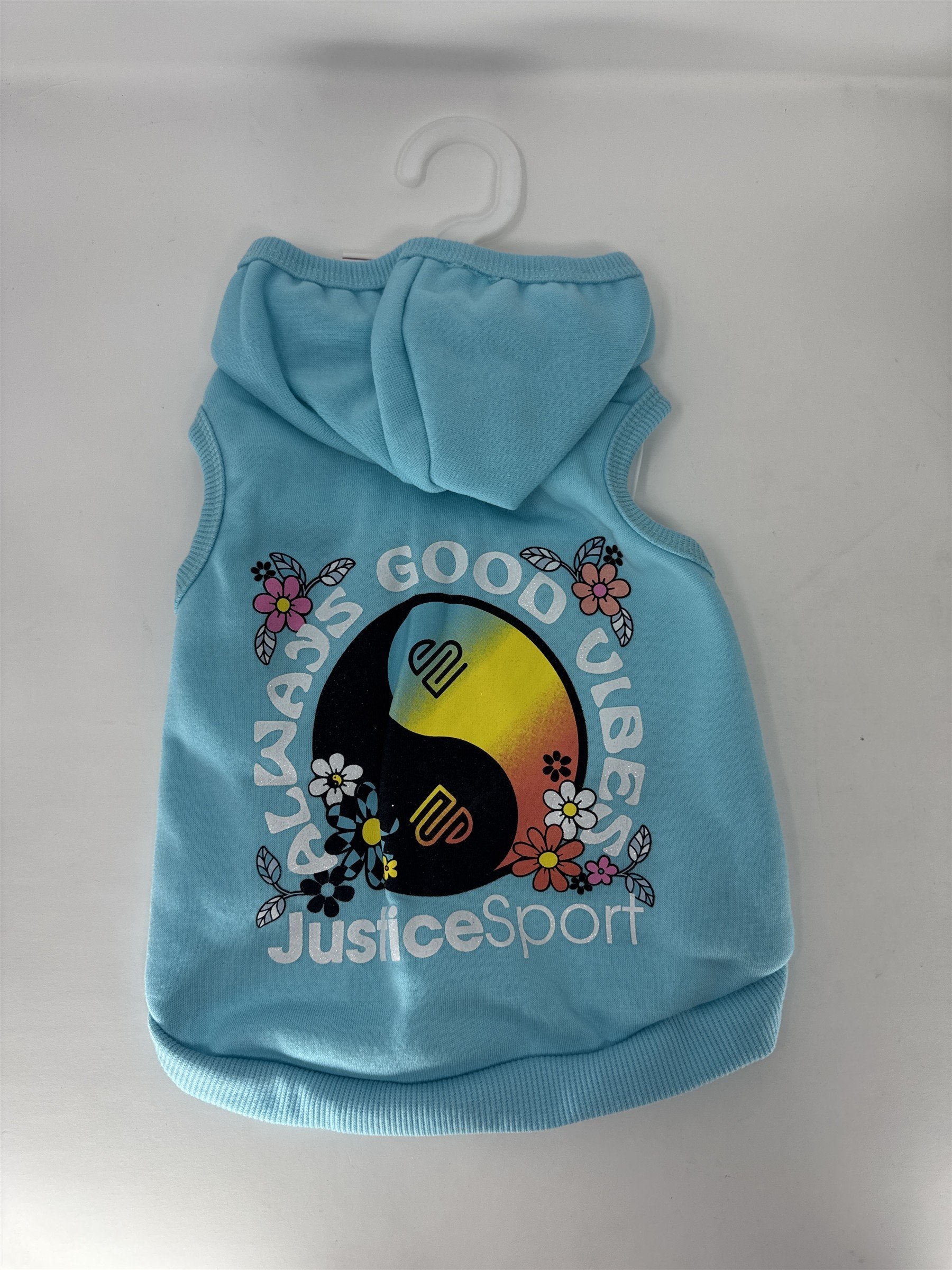 Justice Sport Dog Hoodie Size Small Turquoise Fleece Always Good Vibes Yin Yang