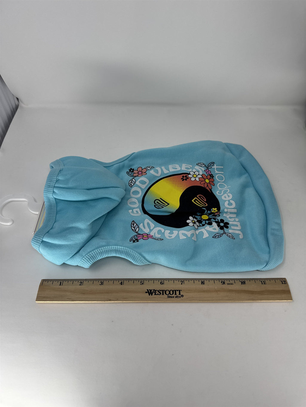 Justice Sport Dog Hoodie Size Small Turquoise Fleece Always Good Vibes Yin Yang