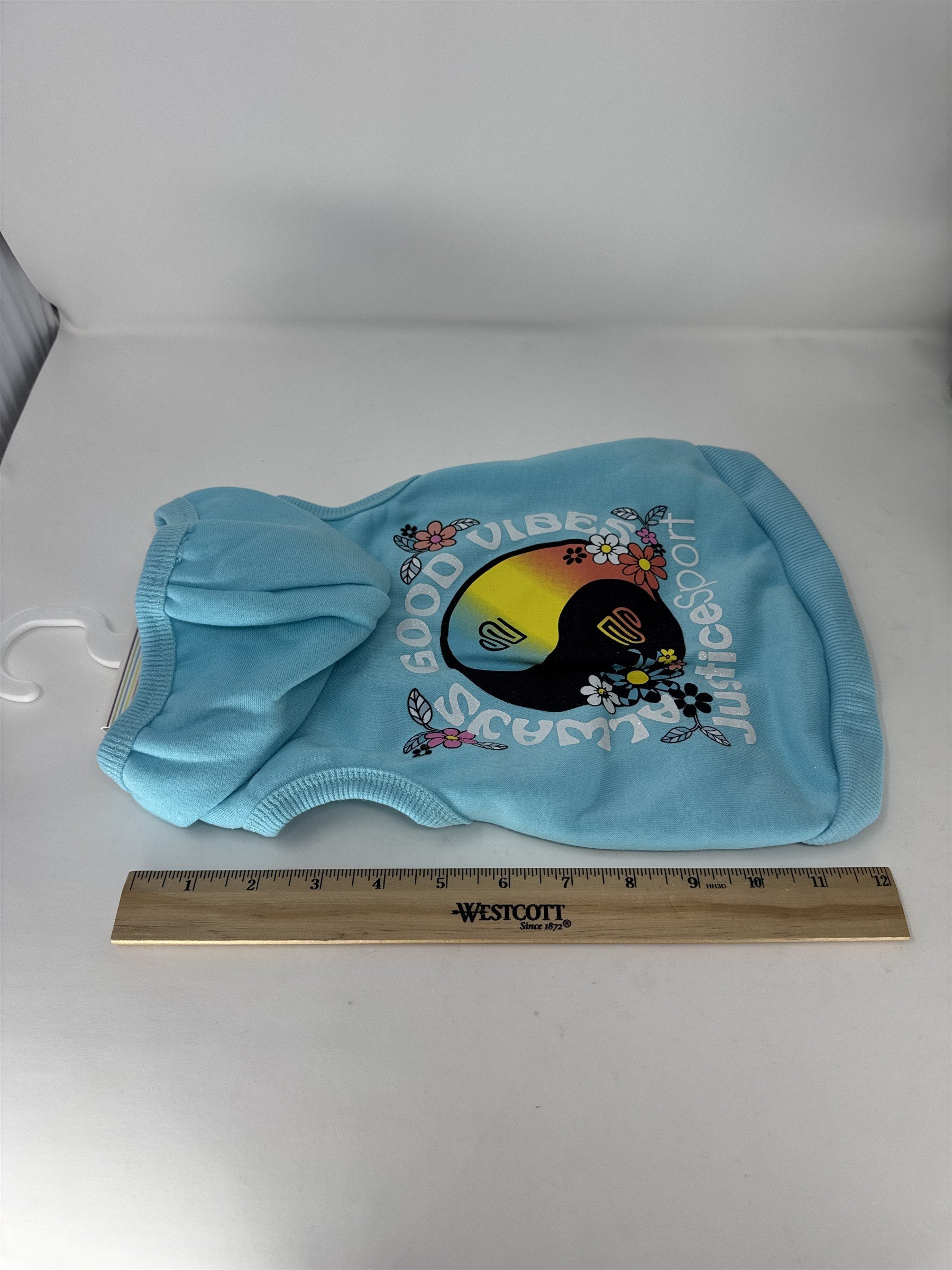 Justice Sport Dog Hoodie Size Small Turquoise Fleece Always Good Vibes Yin Yang