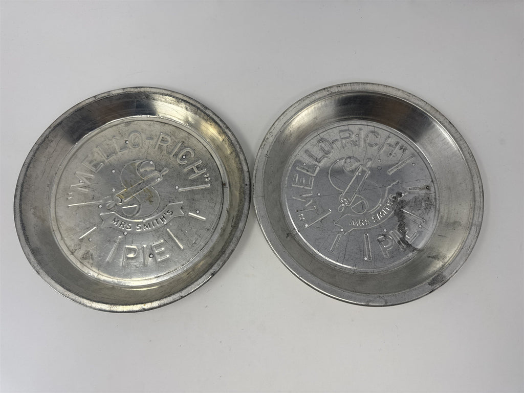 Vtg Mrs. Smith's Mello-Rich Pie Plates Set of 2 Aluminum 9" Metal Baking Tins
