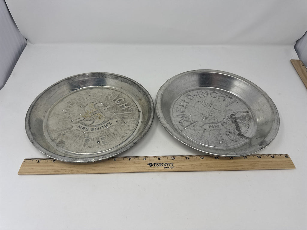 Vtg Mrs. Smith's Mello-Rich Pie Plates Set of 2 Aluminum 9" Metal Baking Tins