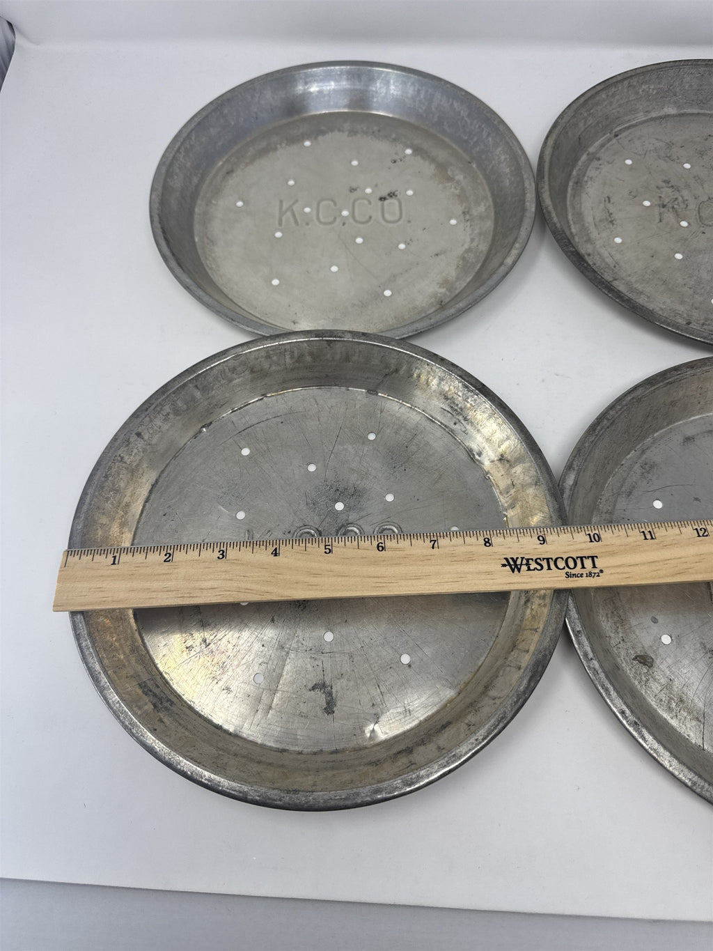 Lot of 4 Vtg K.C.C.O. Aluminum Pie Plates 9" Perforated Metal Baking Tins