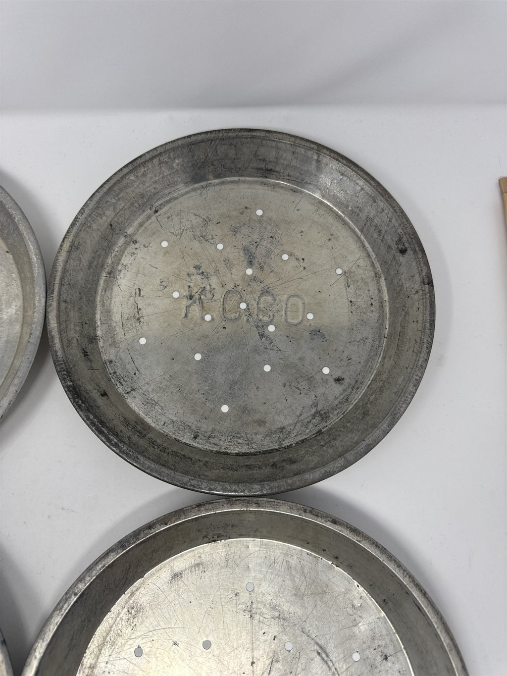 Lot of 4 Vtg K.C.C.O. Aluminum Pie Plates 9" Perforated Metal Baking Tins