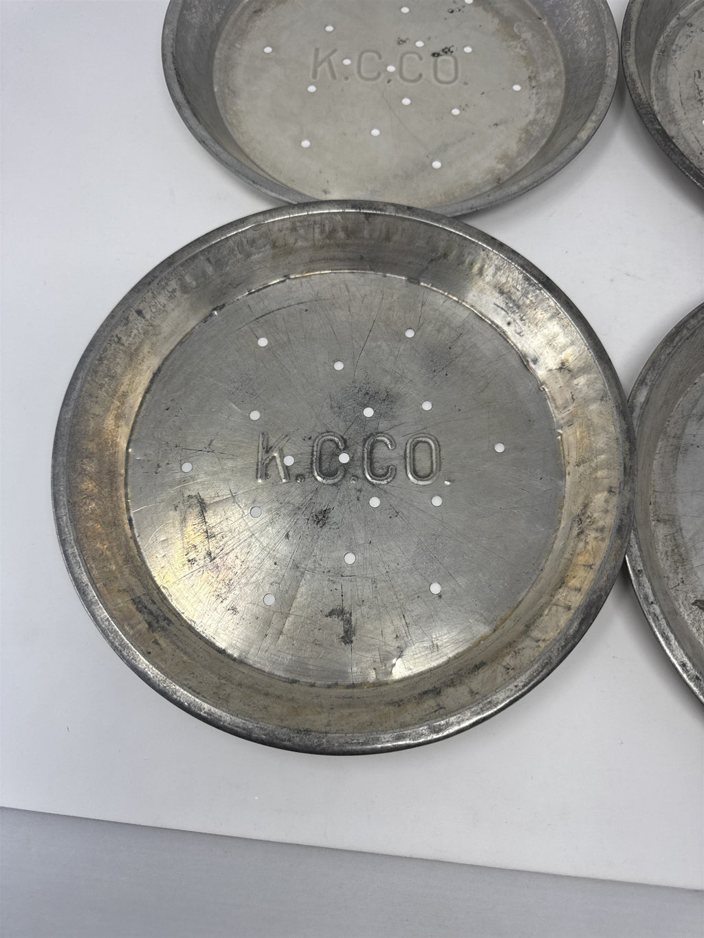 Lot of 4 Vtg K.C.C.O. Aluminum Pie Plates 9" Perforated Metal Baking Tins