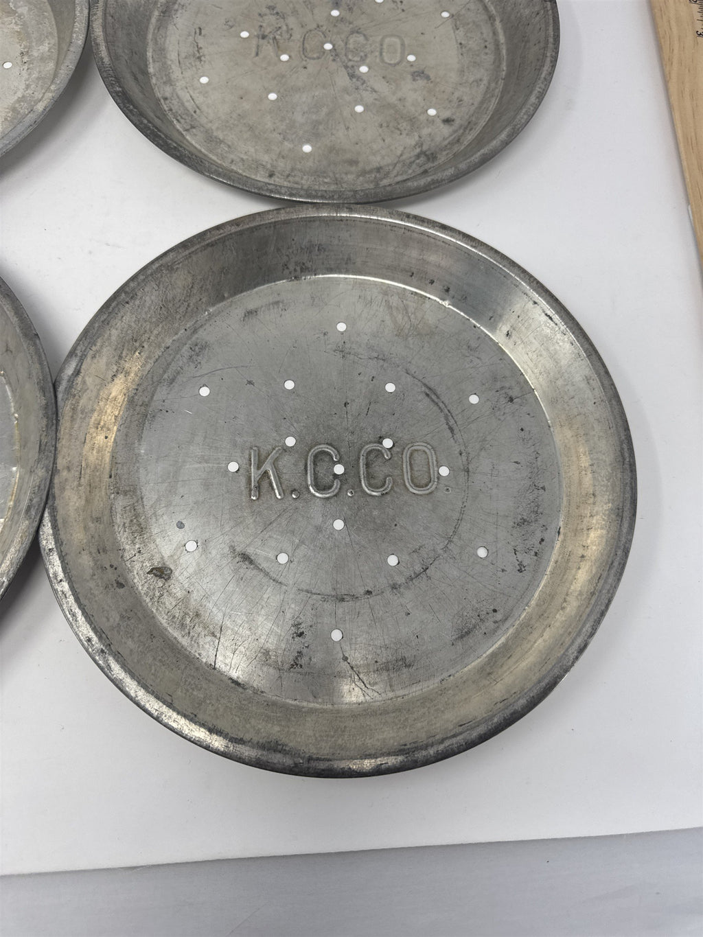 Lot of 4 Vtg K.C.C.O. Aluminum Pie Plates 9" Perforated Metal Baking Tins