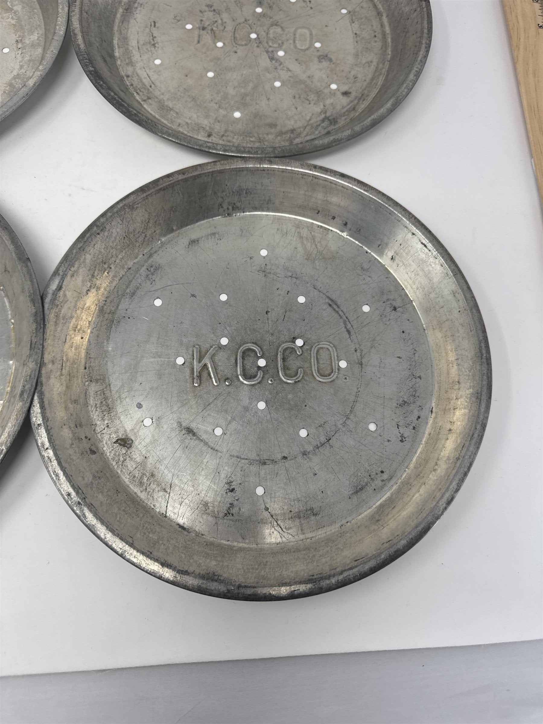Lot of 4 Vtg K.C.C.O. Aluminum Pie Plates 9" Perforated Metal Baking Tins