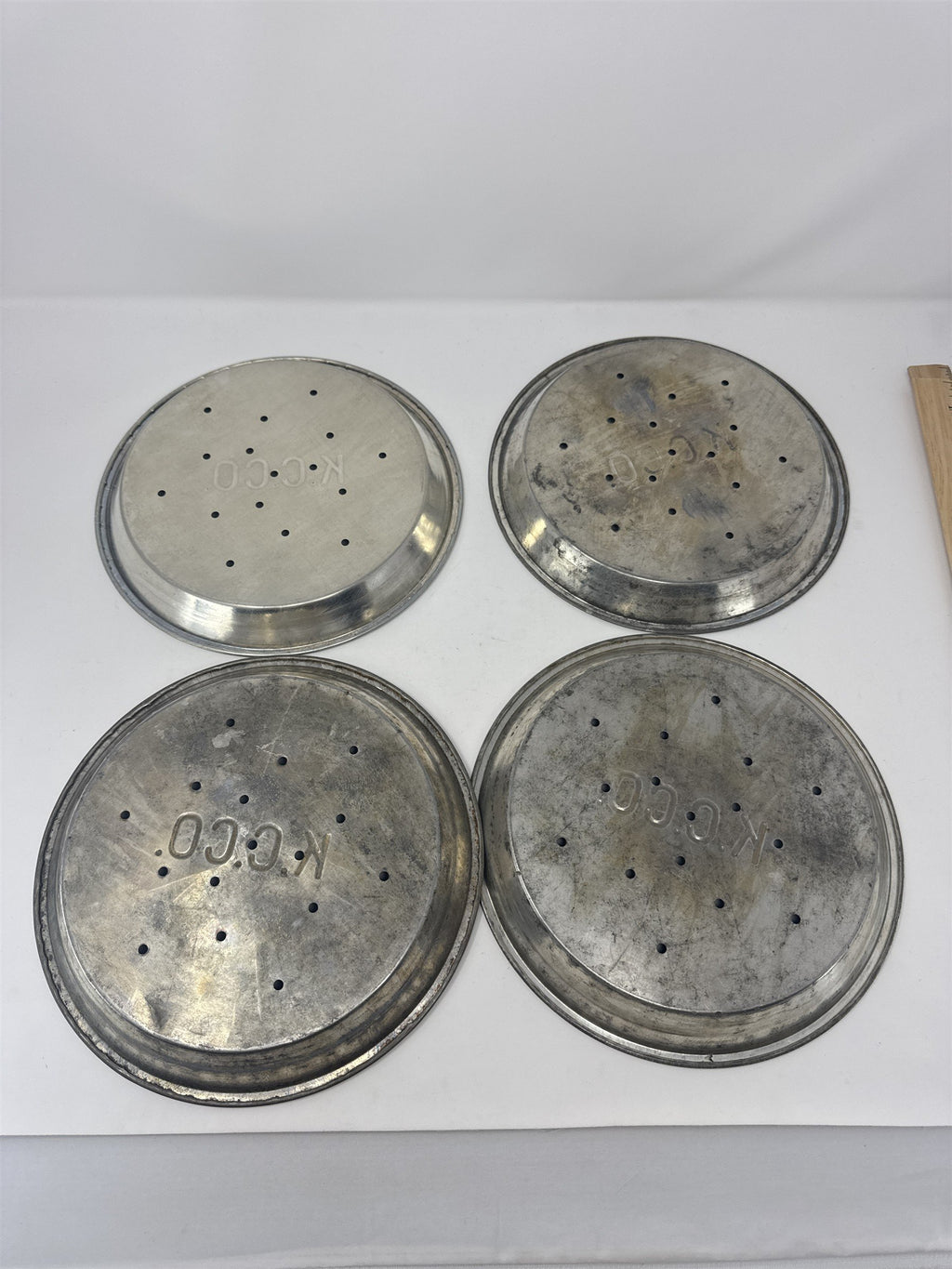 Lot of 4 Vtg K.C.C.O. Aluminum Pie Plates 9" Perforated Metal Baking Tins