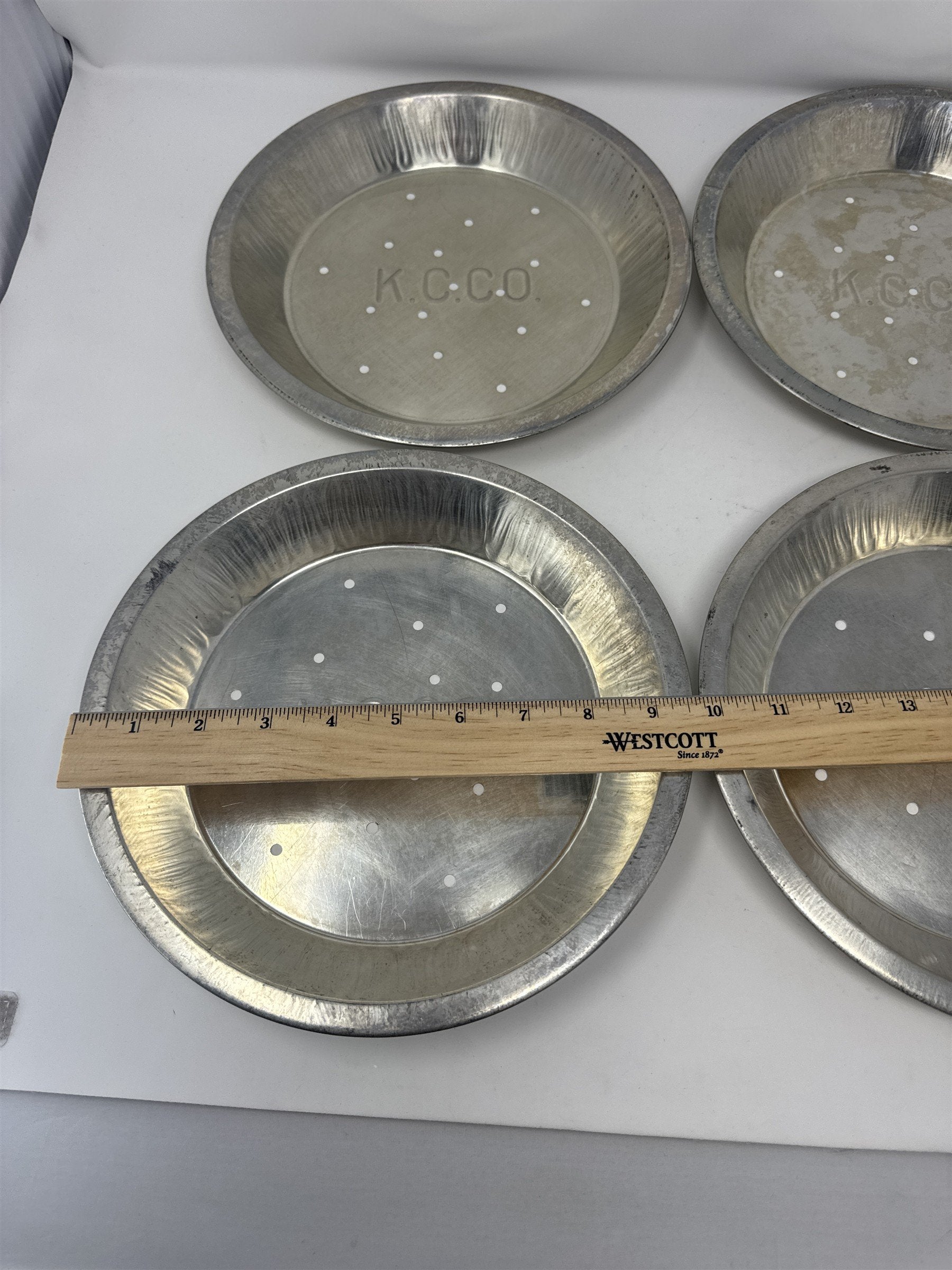 Lot of 4x Vtg K.C.C.O. Aluminum Pie Plates 9" Perforated Metal Baking Tins