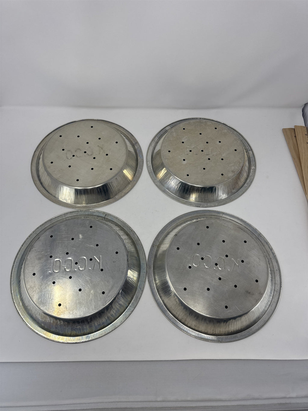 Lot of 4x Vtg K.C.C.O. Aluminum Pie Plates 9" Perforated Metal Baking Tins