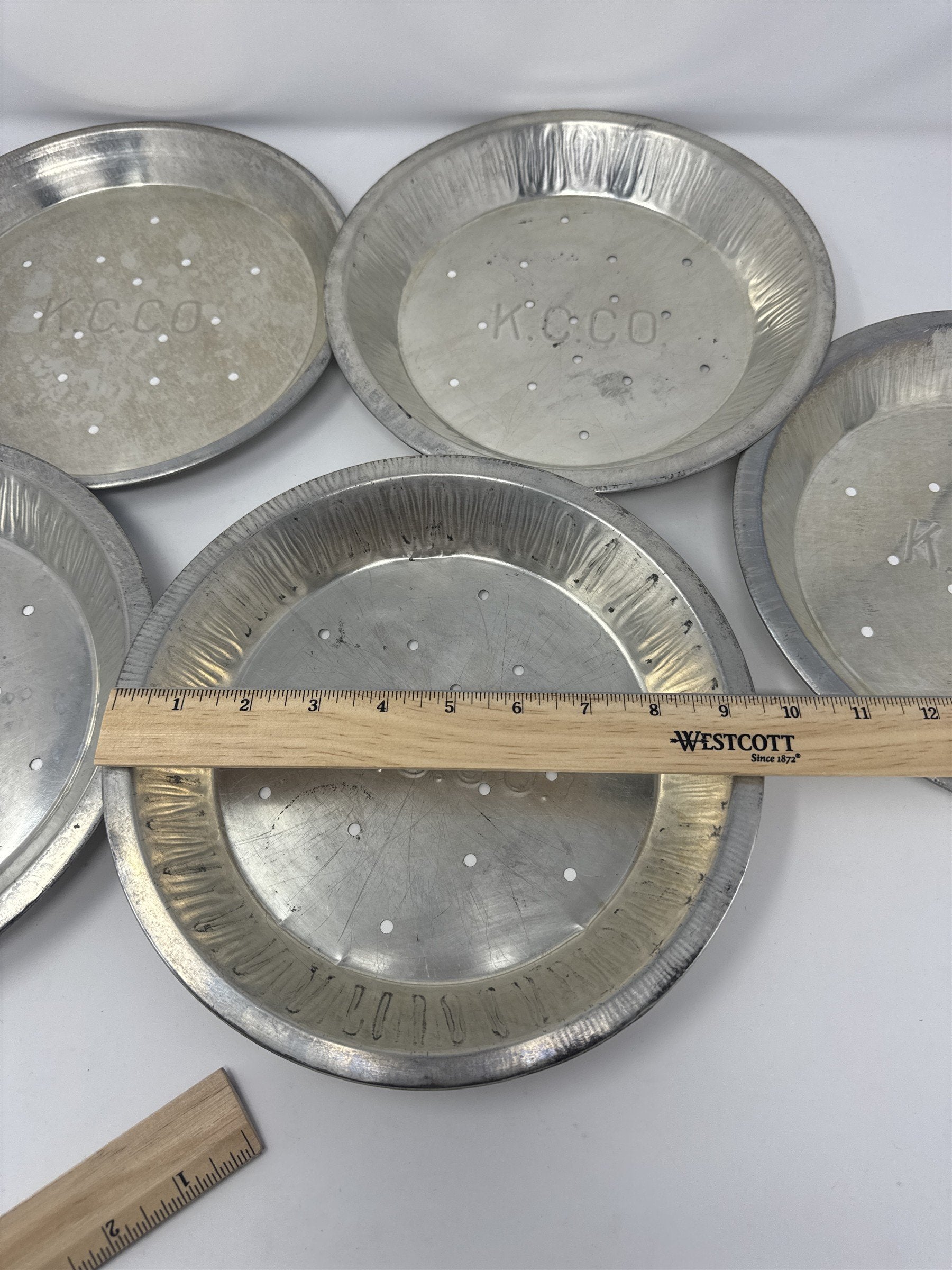 Lot of 5x Vtg K.C.C.O. Aluminum Pie Plates 9" Perforated Metal Baking Tins