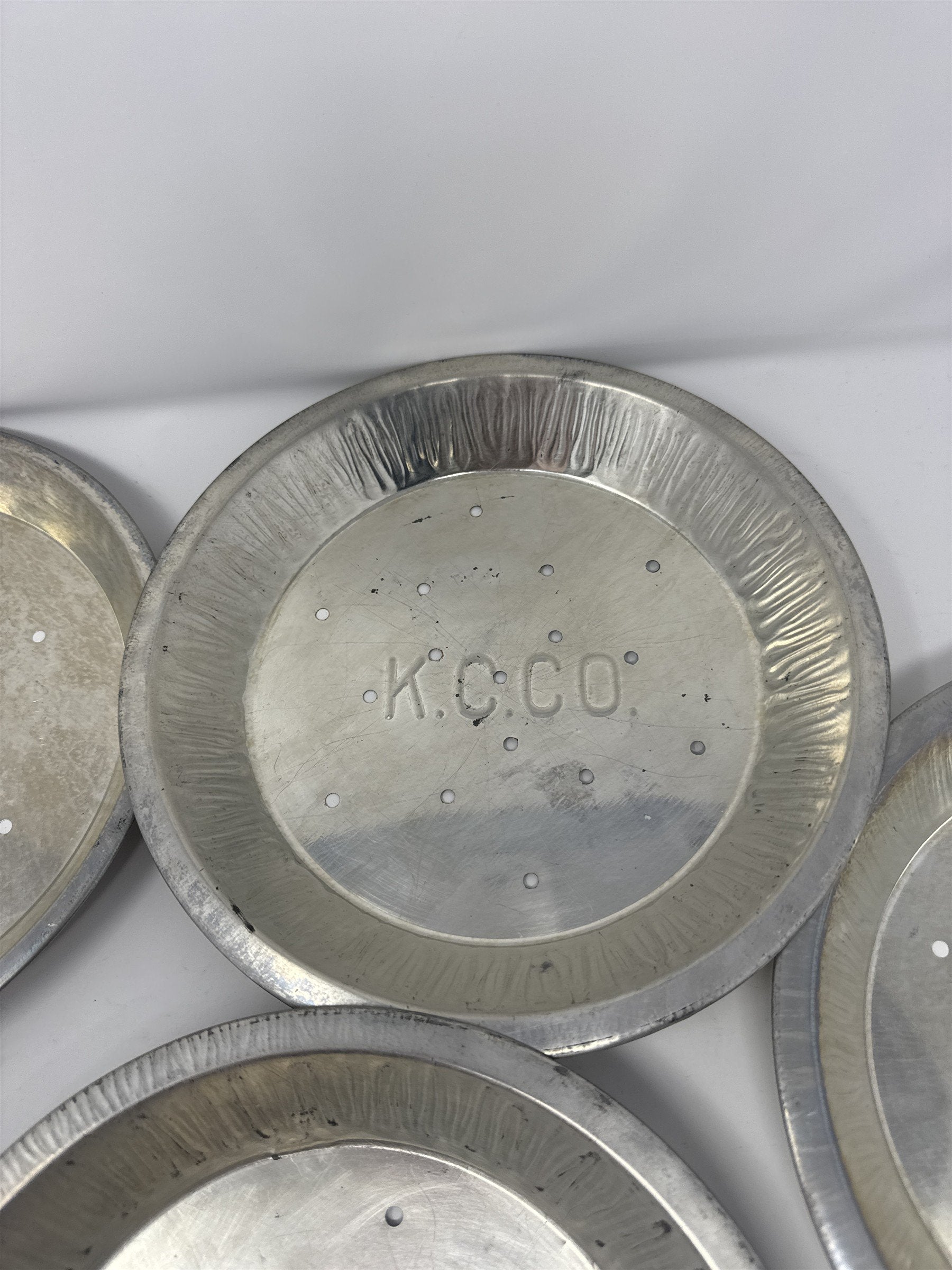 Lot of 5x Vtg K.C.C.O. Aluminum Pie Plates 9" Perforated Metal Baking Tins