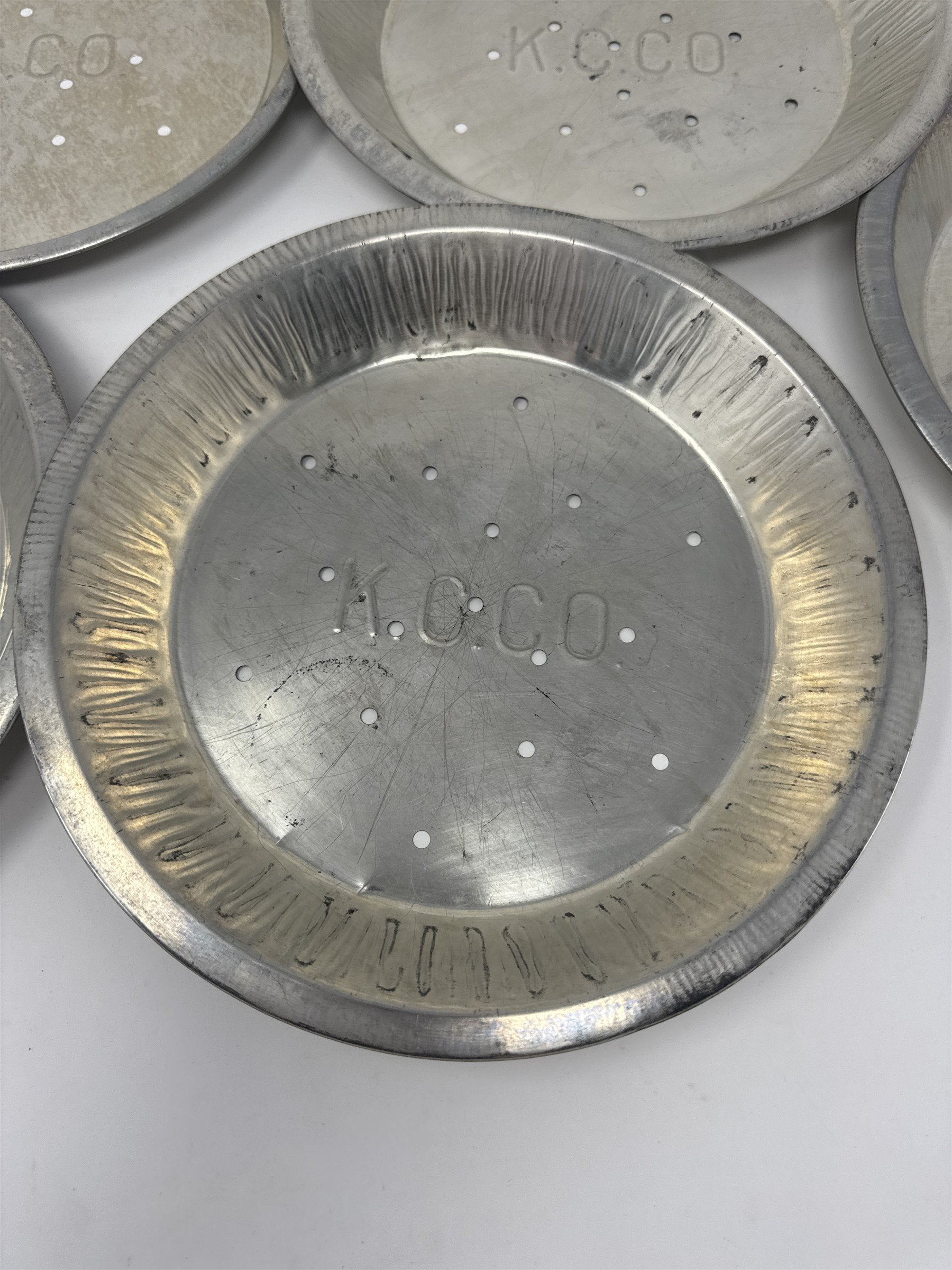 Lot of 5x Vtg K.C.C.O. Aluminum Pie Plates 9" Perforated Metal Baking Tins