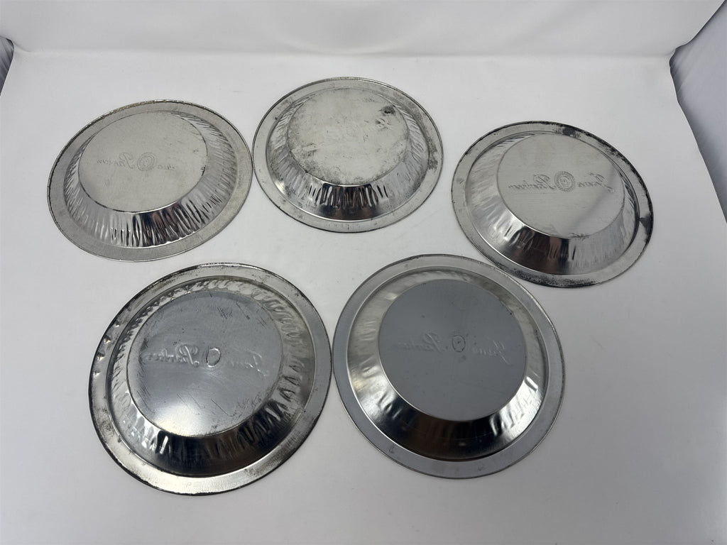 Vtg Jane Parke Aluminum Pie Plates Set of 5x 8" Metal Baking Tins Stamped Retro