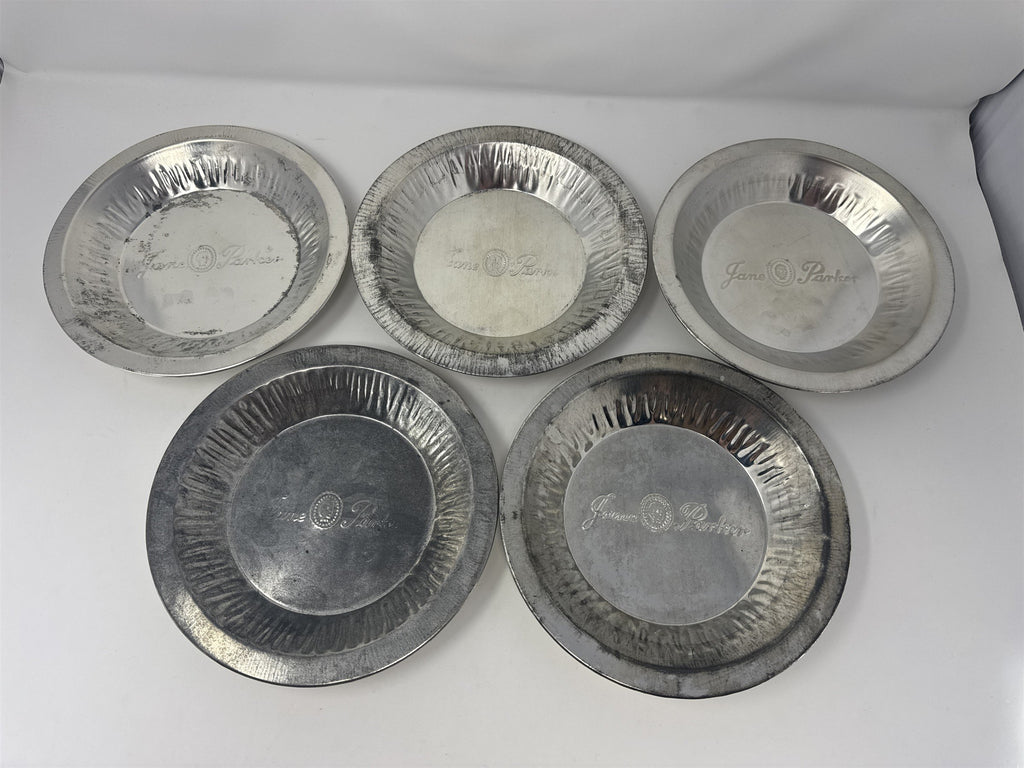 Set of 5x Vtg Jane Parke Aluminum Pie Plates 8" Metal Baking Tins Stamped Retro