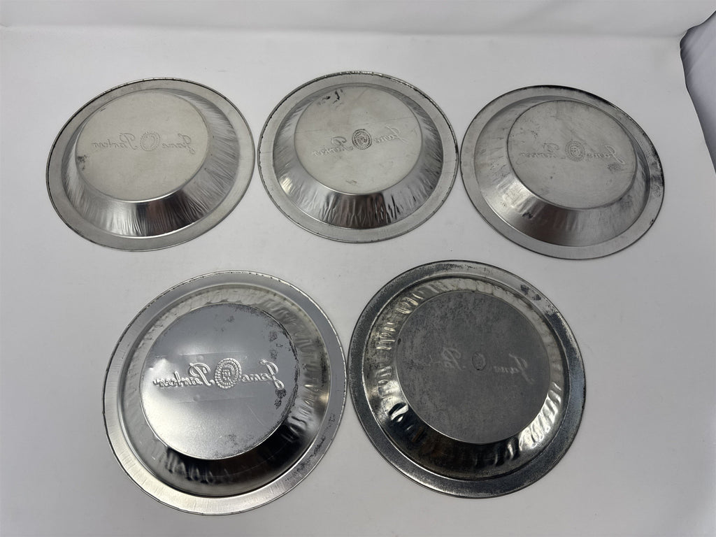 Set of 5 Vtg Jane Parke Aluminum Pie Plates 8" Metal Baking Tins Stamped Retro