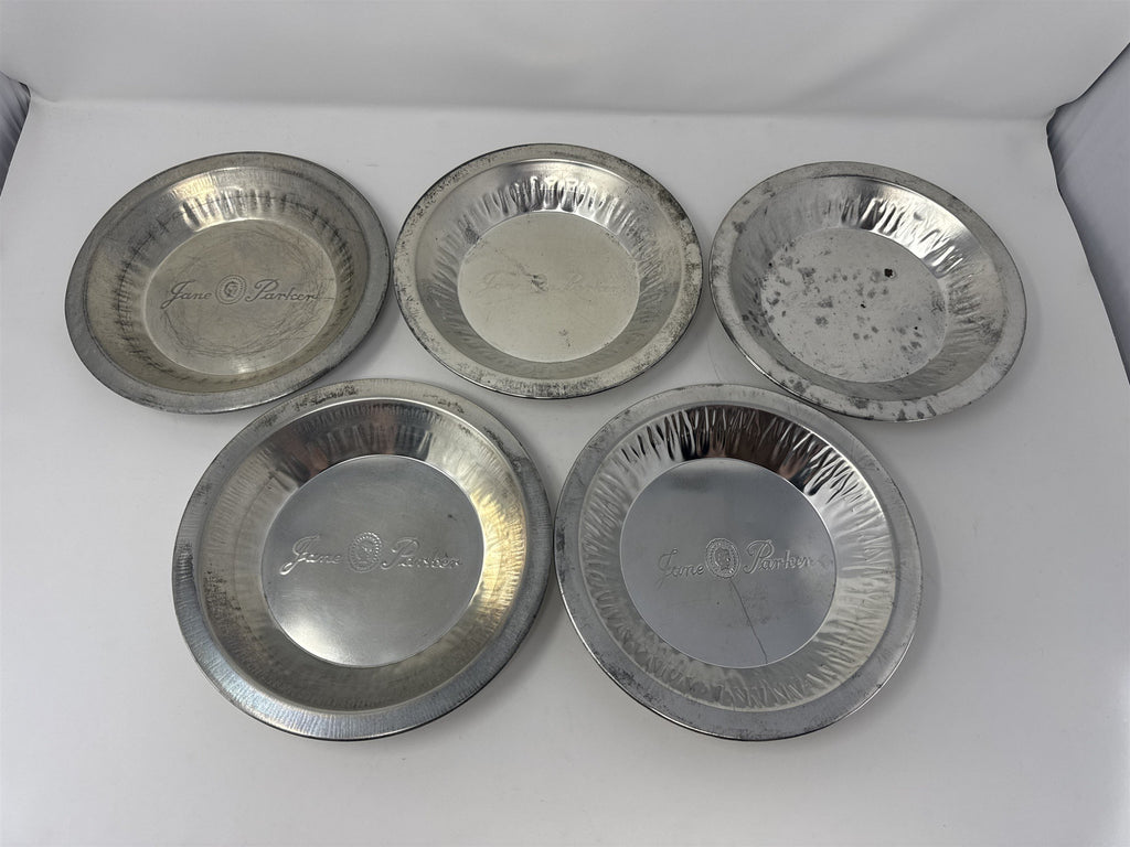 Lot of 5 Vtg Jane Parke Aluminum Pie Plates 8" Metal Baking Tins Stamped Retro