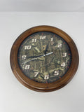 Vtg 12" Camo Wall Clock Wood Frame Forest Trees Hunter Cabin Decor Quartz