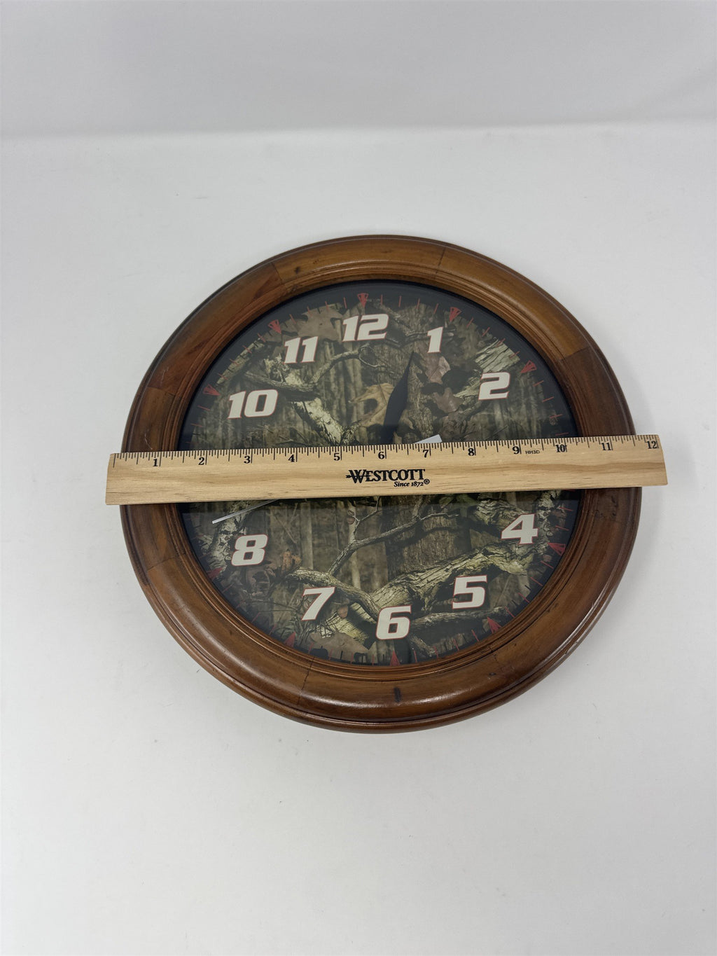 Vtg 12" Camo Wall Clock Wood Frame Forest Trees Hunter Cabin Decor Quartz