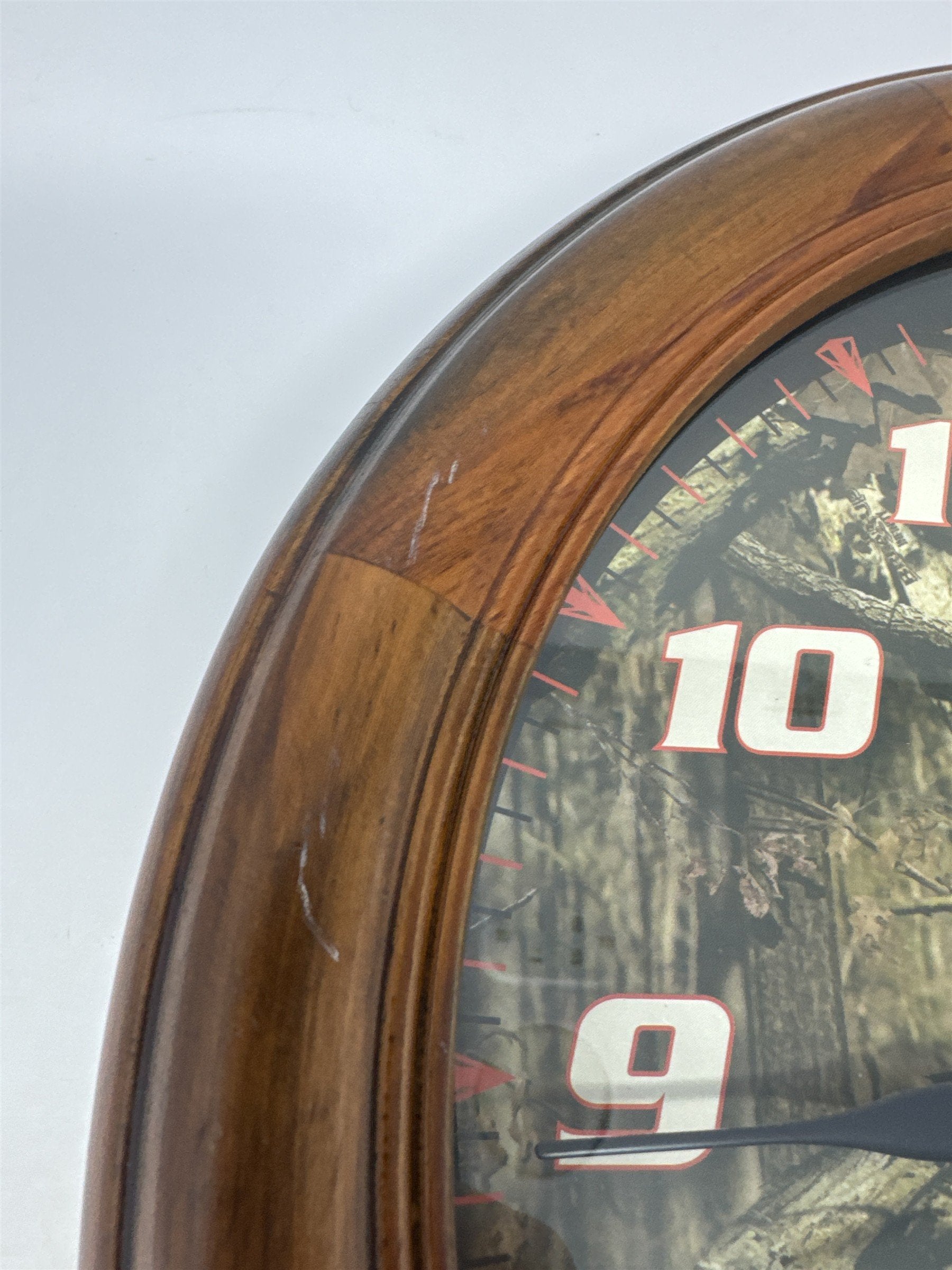 Vtg 12" Camo Wall Clock Wood Frame Forest Trees Hunter Cabin Decor Quartz
