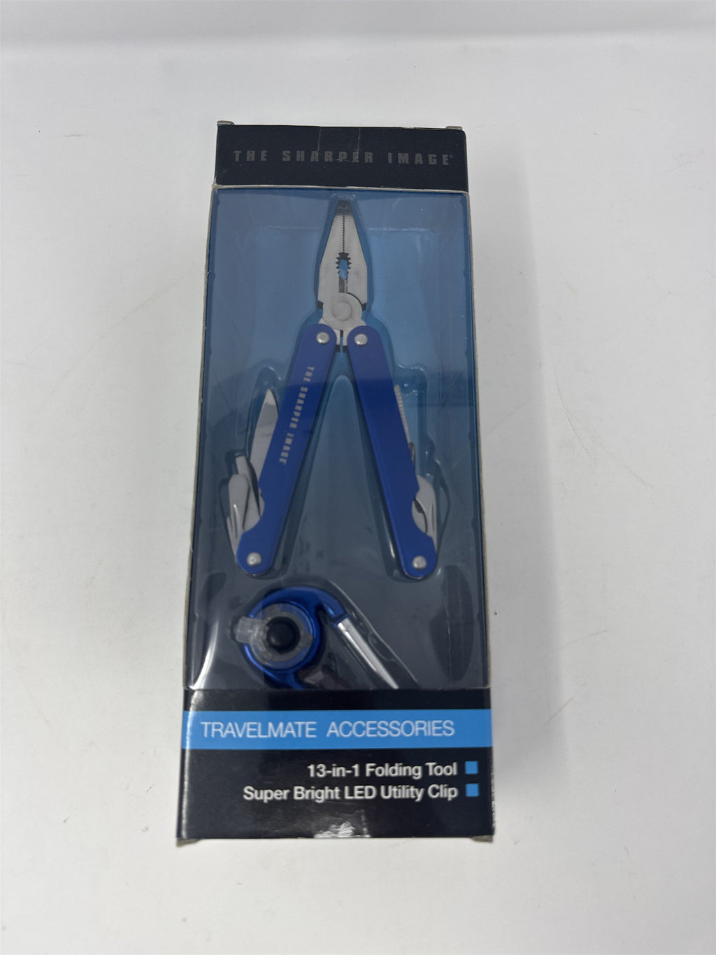 The Sharper Image 13-in-1 Folding Multi-Tool Blue LED Utility Clip Travelmate