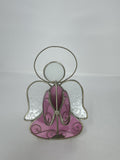 Vtg Stained Glass Angel Figurine Pink Frosted Wings Metal Tea Light Holder