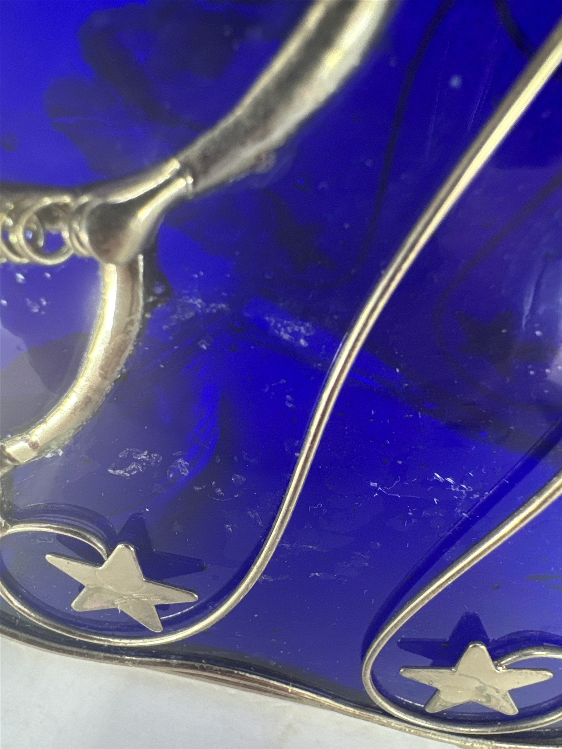 Vtg Blue Stained Glass Angel Figurine Golden Wings Metal Tea Light Holder
