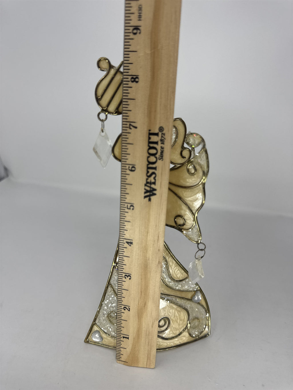 Vtg Stained Glass Angel Figurine With Wings Metal Tea Light Holder 5"