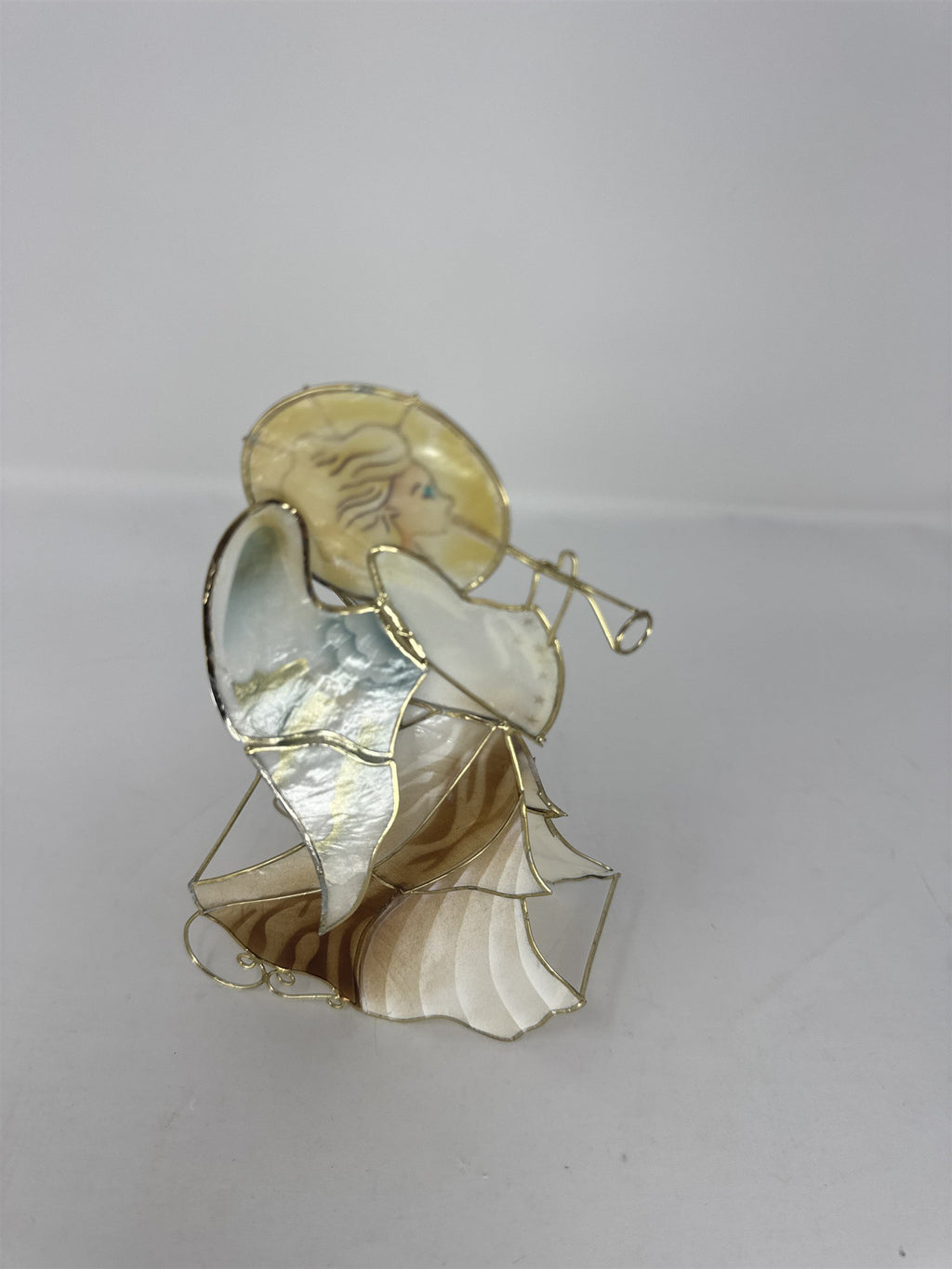 Vtg Angel Figurine Pink Shell Art Shape Metal Tea Light Holder 5"