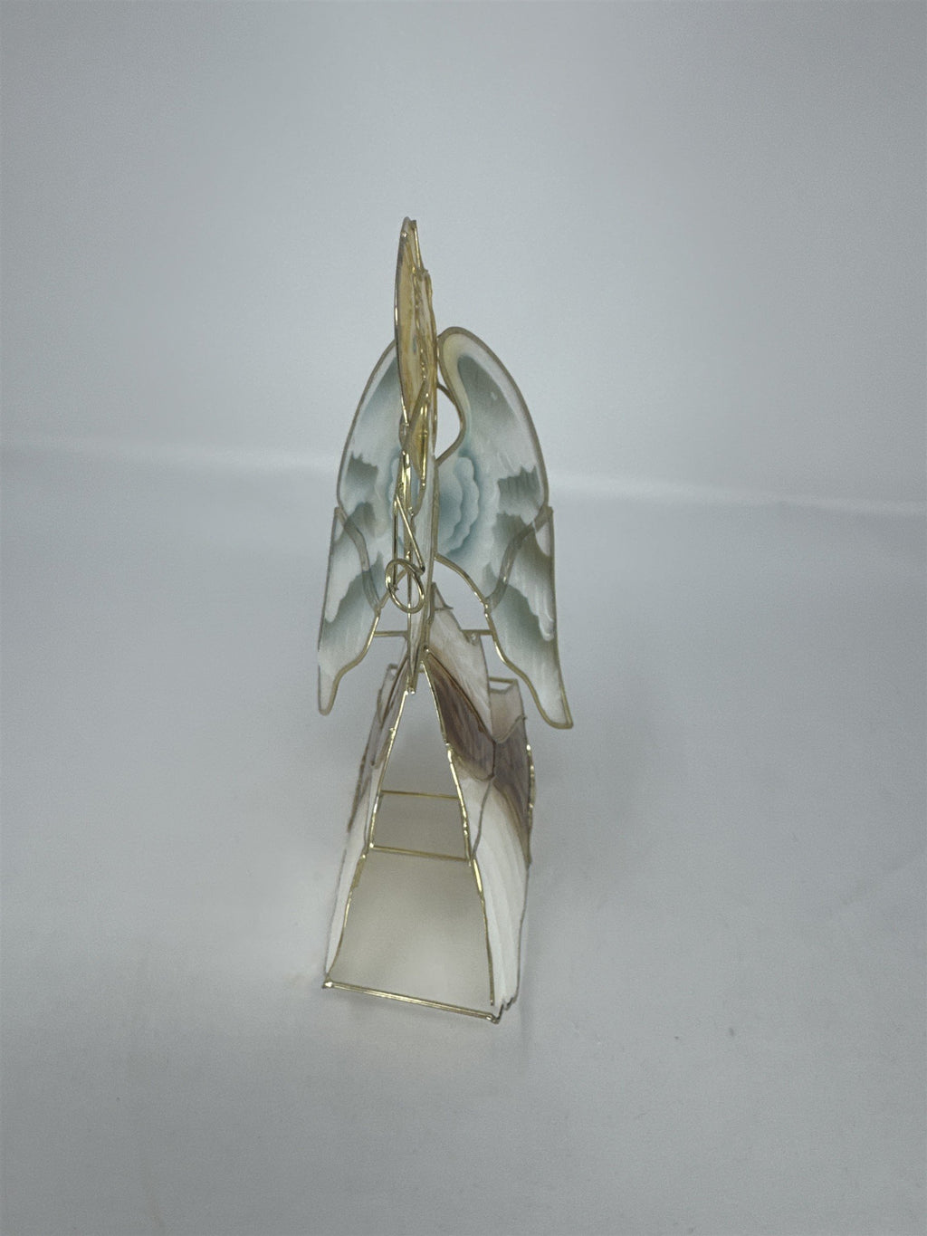 Vtg Angel Figurine Pink Shell Art Shape Metal Tea Light Holder 5"