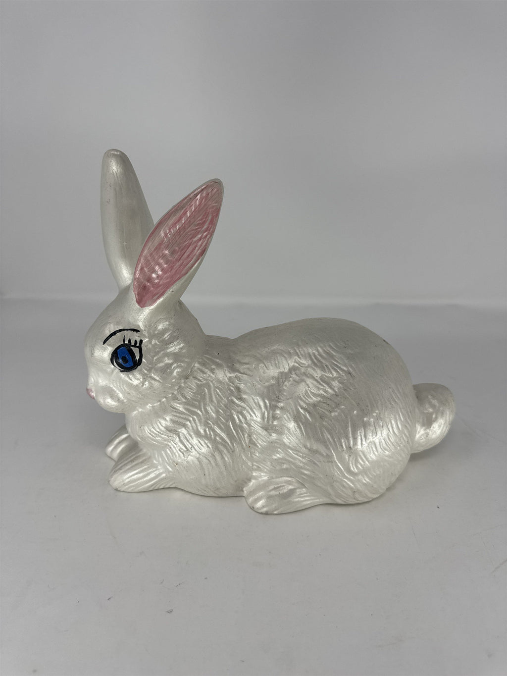 Handmade Ceramic Bunny Figurine Easter Rabbit Sculpture Gray White Folk Art