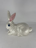 Handmade Ceramic Bunny Figurine Easter Rabbit Sculpture Gray White Folk Art