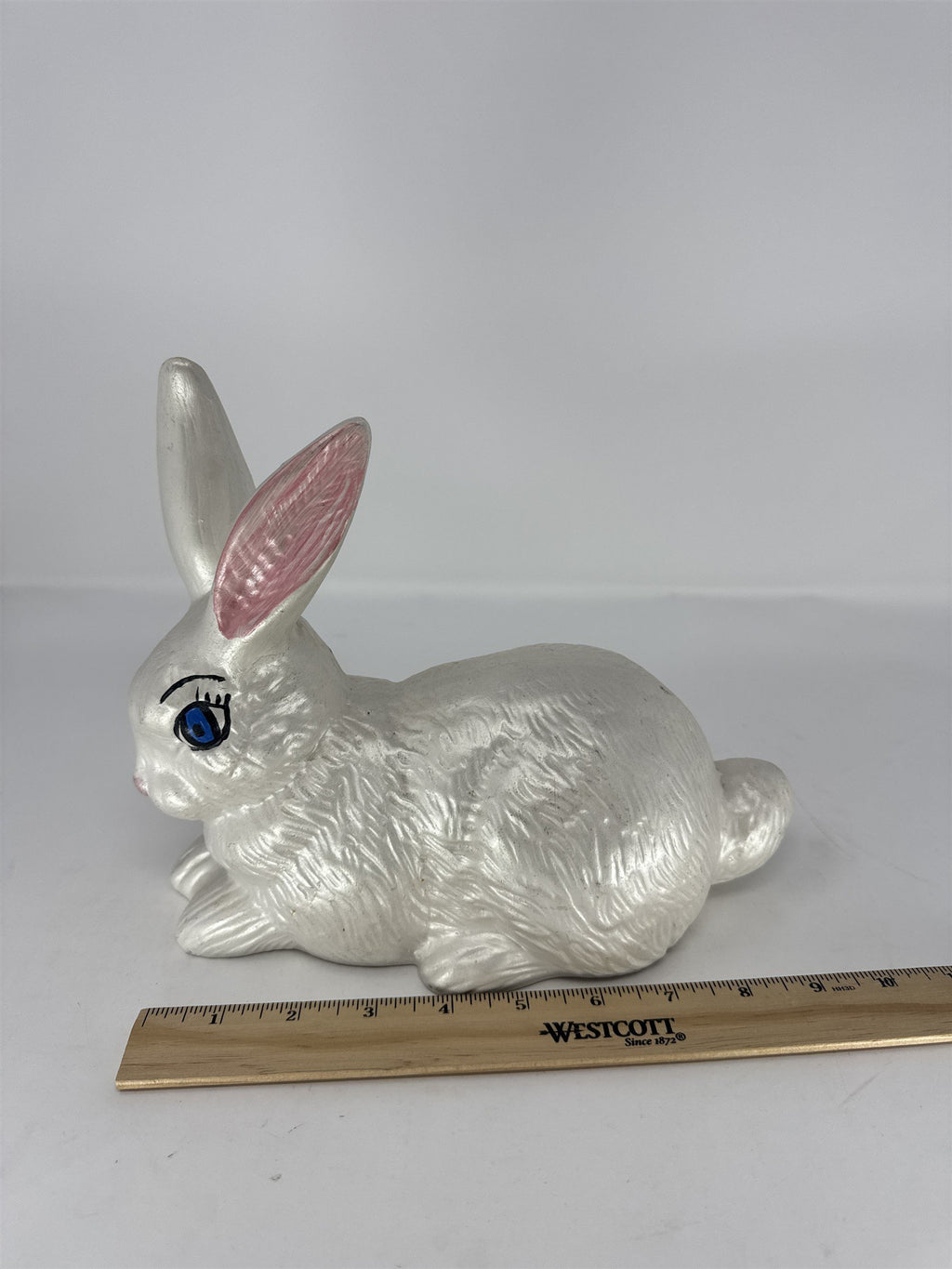 Handmade Ceramic Bunny Figurine Easter Rabbit Sculpture Gray White Folk Art
