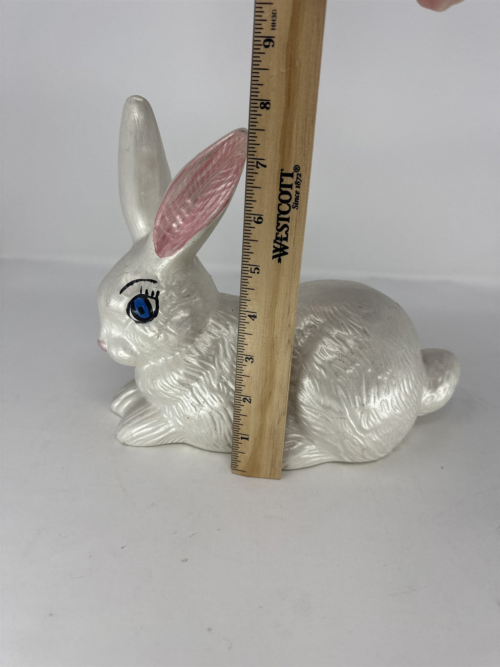 Handmade Ceramic Bunny Figurine Easter Rabbit Sculpture Gray White Folk Art