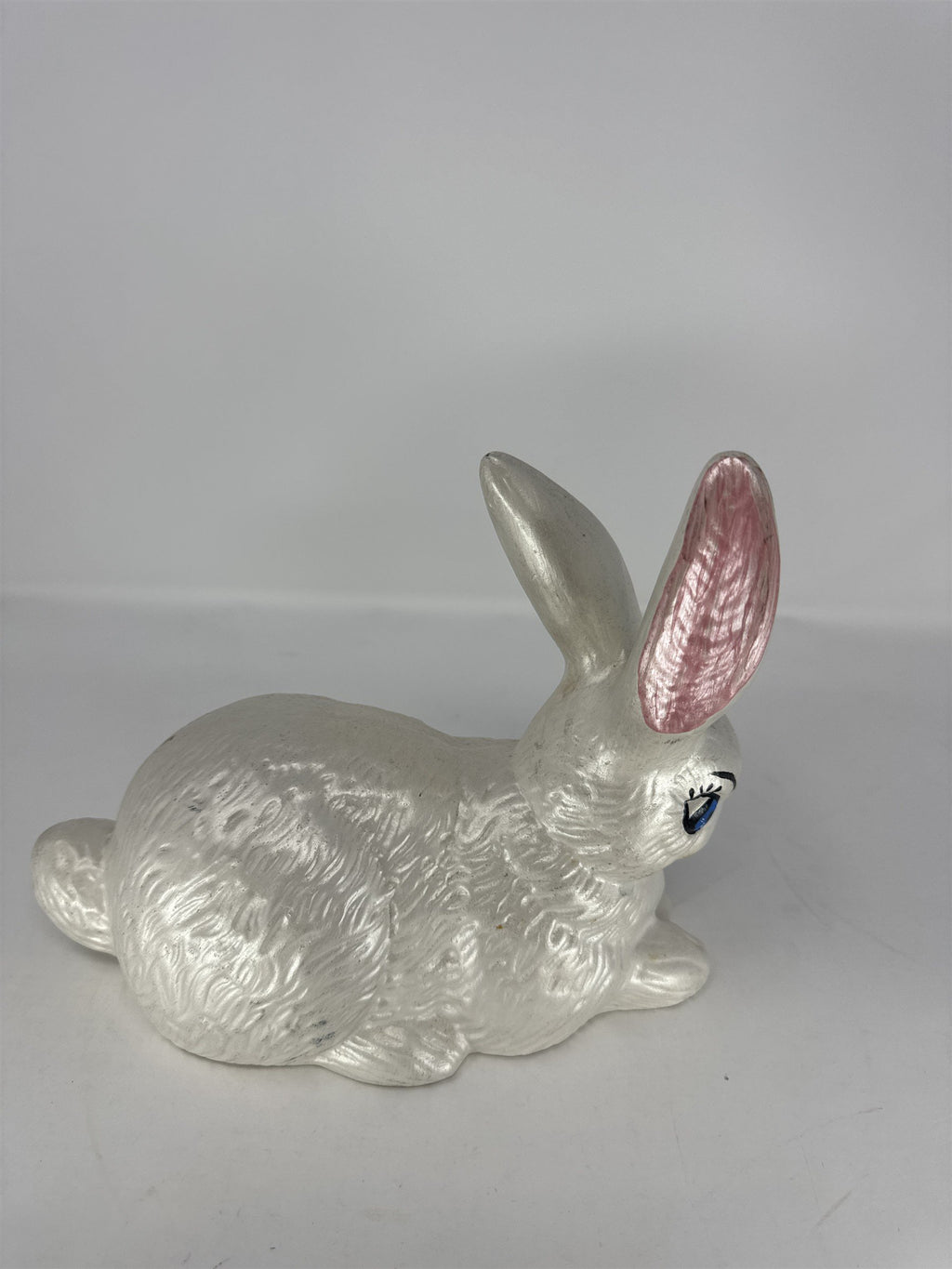 Handmade Ceramic Bunny Figurine Easter Rabbit Sculpture Gray White Folk Art