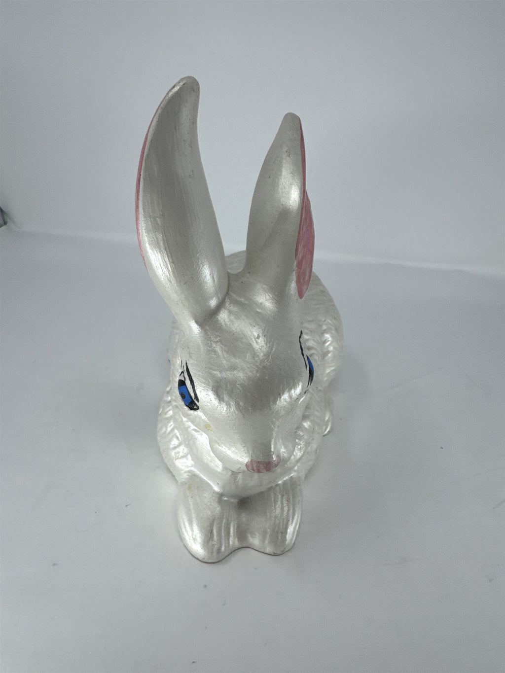 Handmade Ceramic Bunny Figurine Easter Rabbit Sculpture Gray White Folk Art
