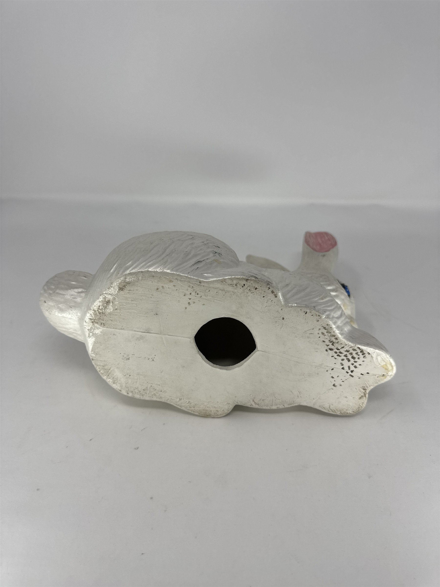 Handmade Ceramic Bunny Figurine Easter Rabbit Sculpture Gray White Folk Art